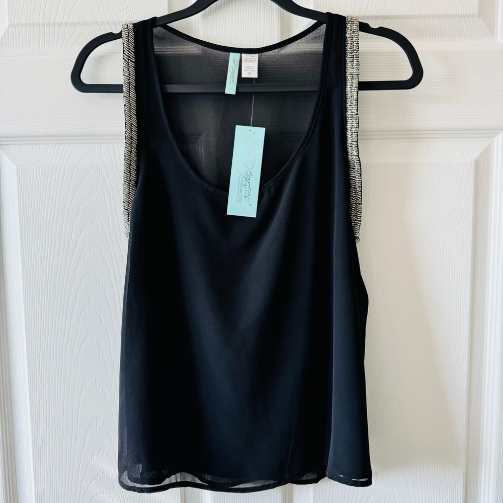 NWT Six Degrees Elegant Black Sheer Sleeveless Beaded Top Size M